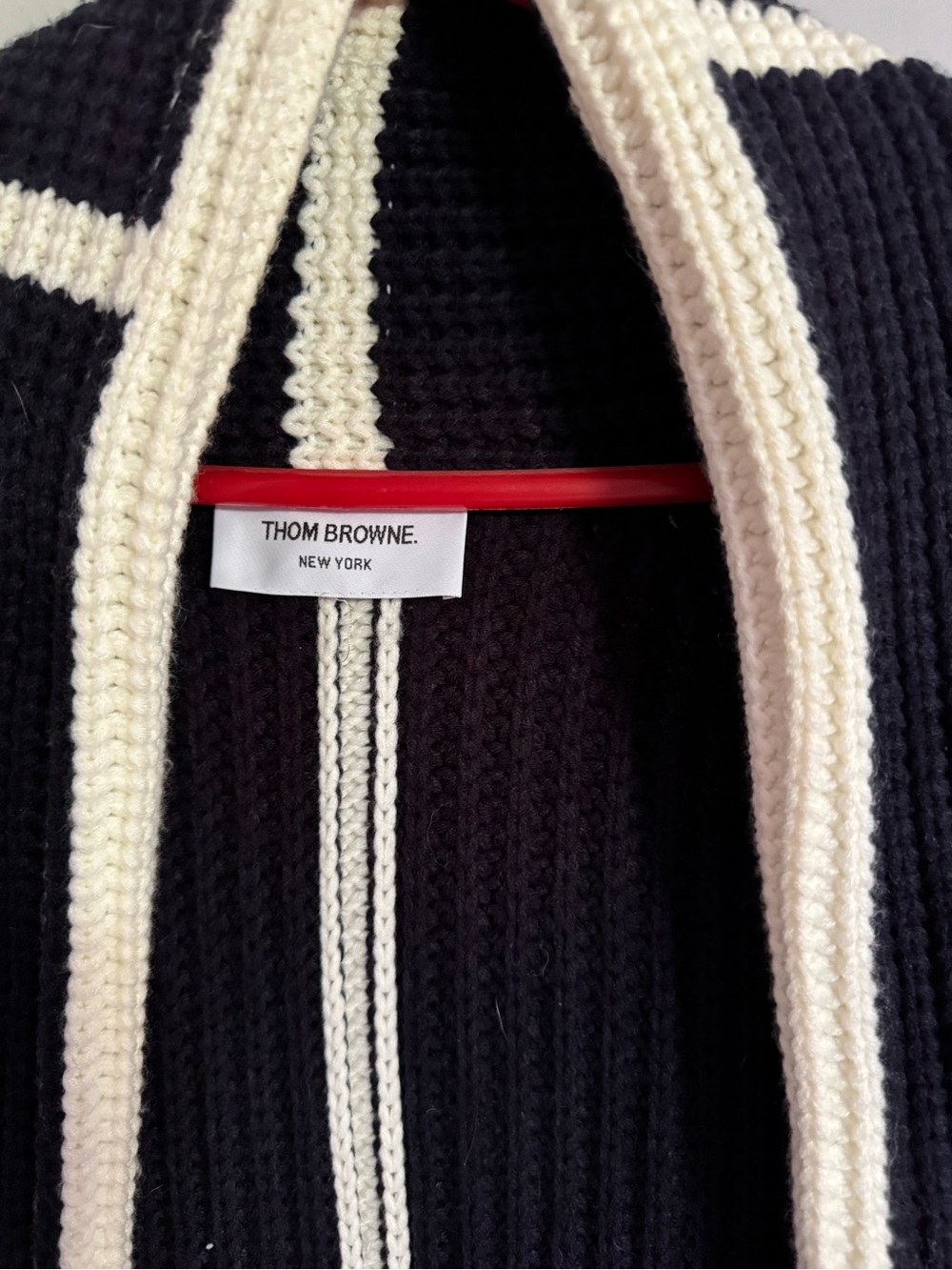 Thom Browne Black Cardigan with Cream Trim - Picture 2 of 4